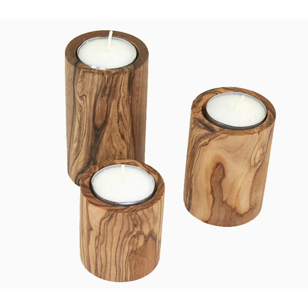 Teelichthalter / Kerzenhalter im 3er Set Olivenholz